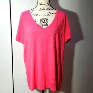 Sonoma- Womens Pink Vneck Short-sleeved Shirt Barbiecore! Sz.XXL
